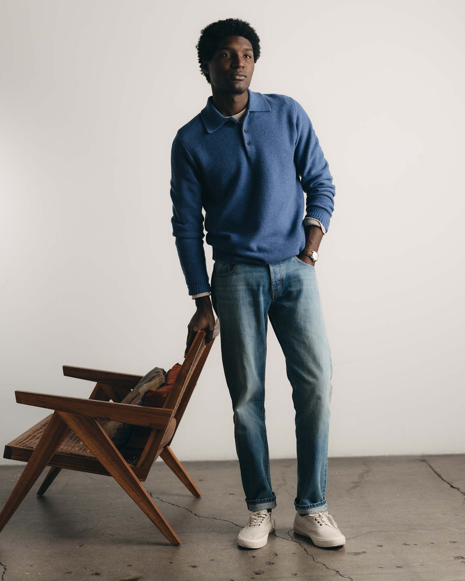 The Newton Sweater Polo in Heather Clear Blue - Image 3