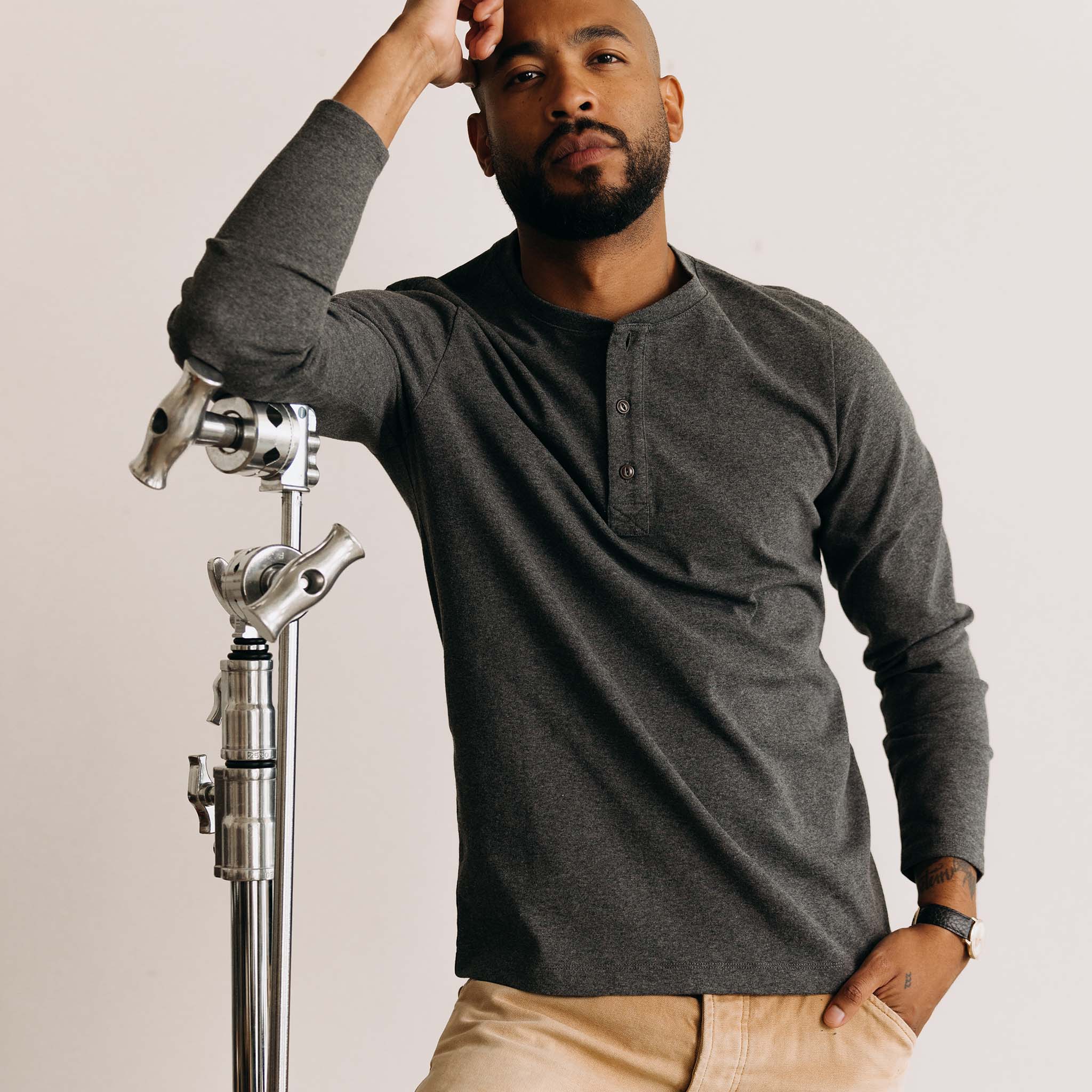 The Heavy Bag Henley in Heather Grey - Image 3