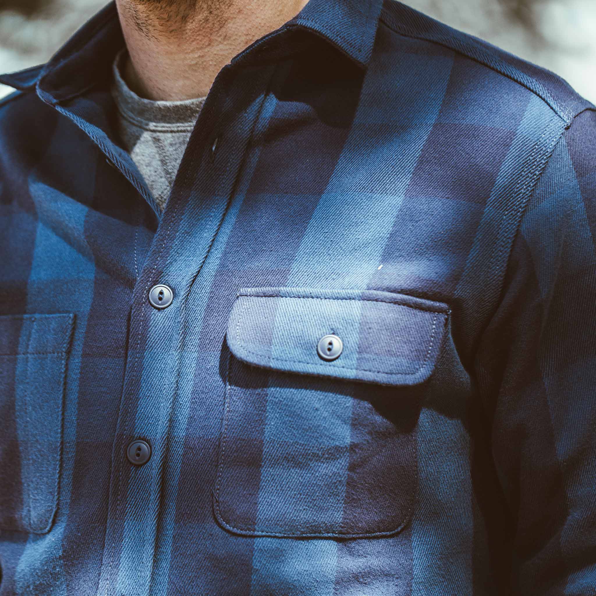 The Moto Utility Shirt in Royal & Navy Buffalo Plaid - Image 6