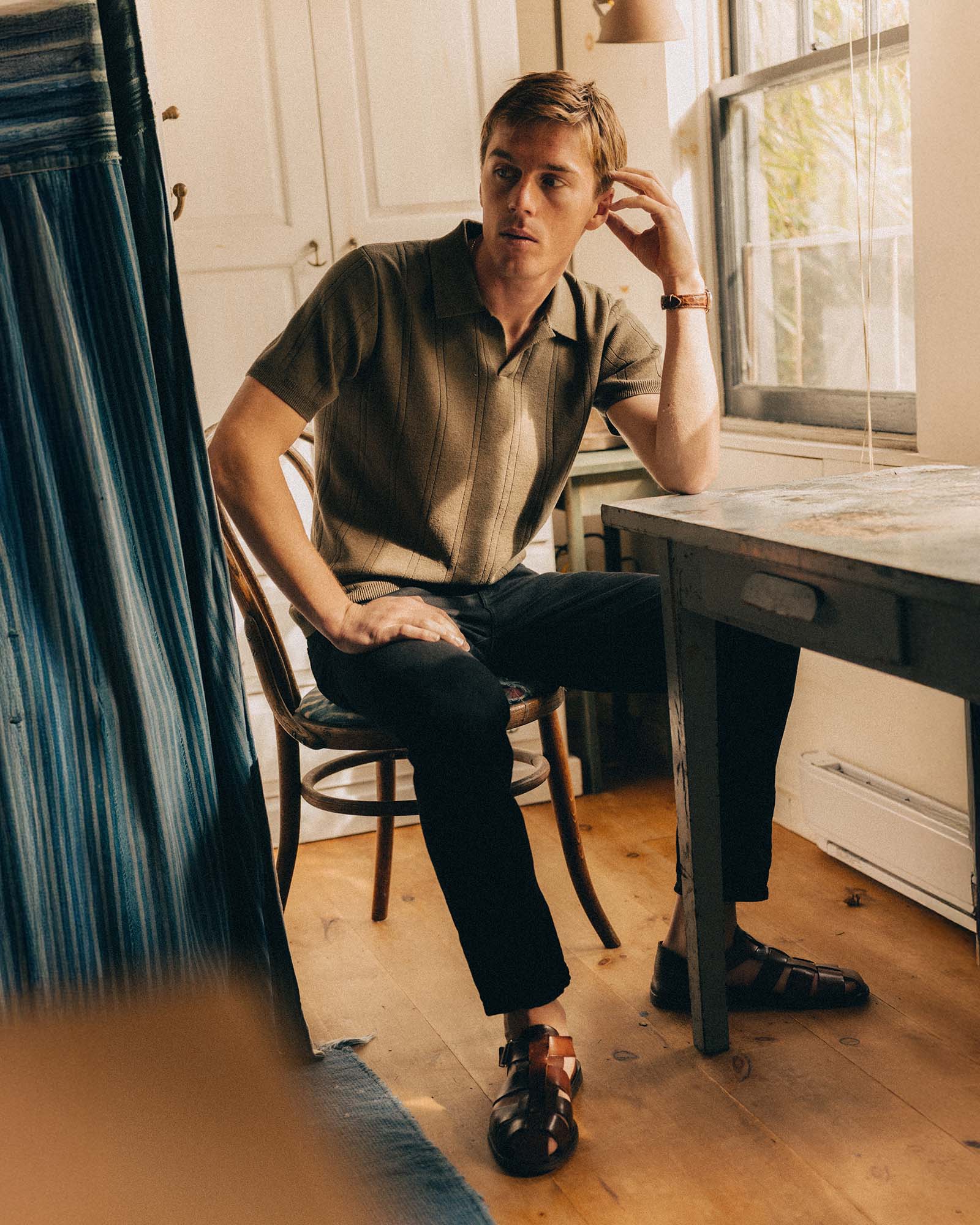 The Valencia Sweater Polo in Heather Cilantro Rib - Image 3